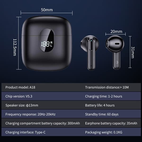 A18 150 språk Translation Översättare Smart Voice Bluetooth In Ear-hörlurar Svart