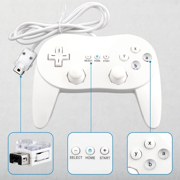 Gamepad kompatibel med Nintendo Wii, Wii U Controller 1.1m kabel - Hvid White