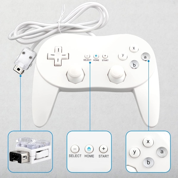 Gamepad kompatibel med Nintendo Wii,Wii U Handkontroll 1,1 m kabel - Vit Vit
