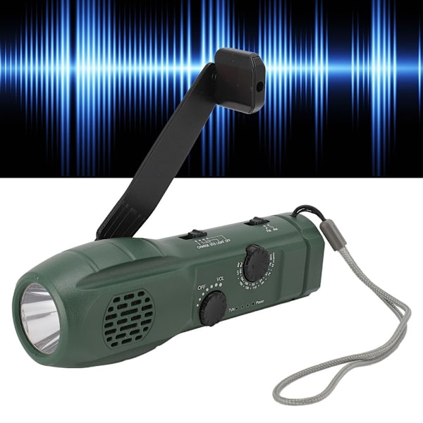 Handvev AM / FM Radio LED Ficklampa 1200mAh Emergency Power Bank Svart