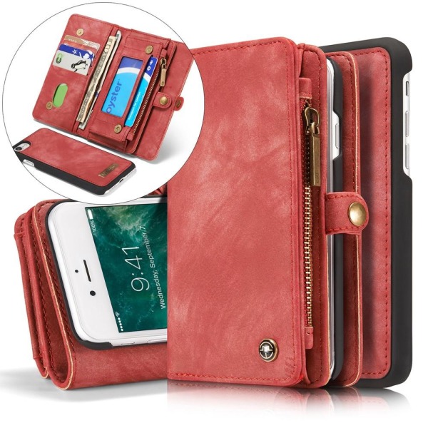 CASEME iPhone 8 / 7 / SE Retro Split läder plånboksfodral - Röd Red