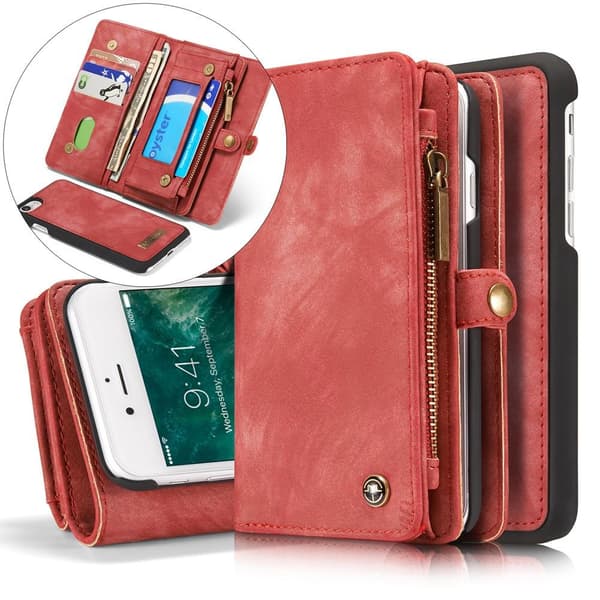 CASEME iPhone 8 / 7 / SE Retro Split läder plånbokssuojakuori - Punainen Red
