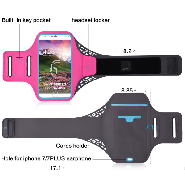 BDD-061Z Sportarmband till iPhone 7 Plus / Galaxy S7 Edge - Rose Rosa