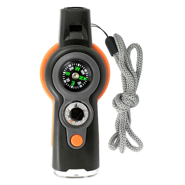 7-i-1 Visselpipa Survival Whistle med kompass / LED-ljus / förstoringsglas Orange one size