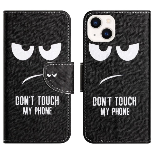 För iPhone 15 Plus Plånbok Fodral Skal Skydd - Don't Touch Svart