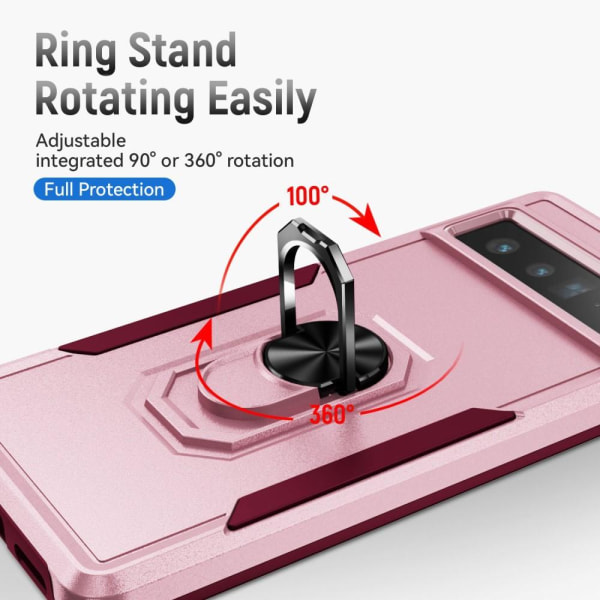 Google Pixel 7 Pro Stødsikker TPU+PC Kickstand Telefonetui Bilmonteret Metalplade - Lyserød Pink