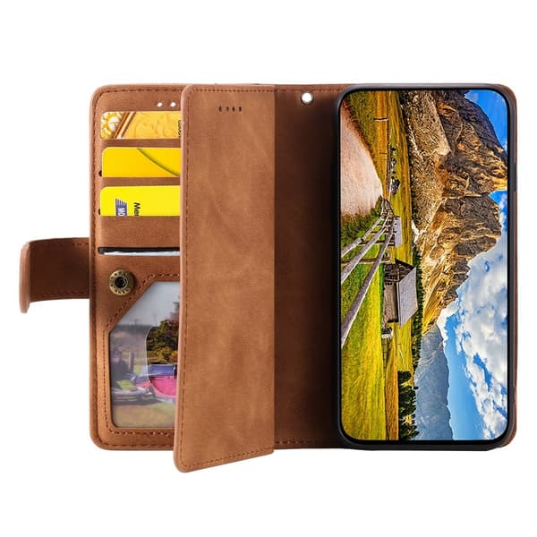 Til iPhone 17e / 16e Etui med Lynlåslomme og 9 Kortlommer Brown