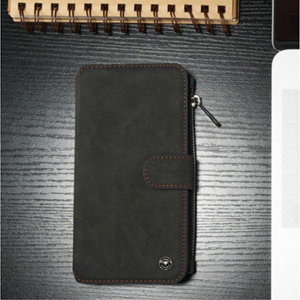 CASEME iPhone 6/6s Plus Retro Lær Lommebok-deksel - Svart Black