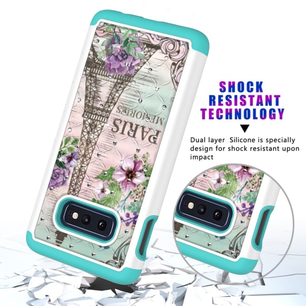 Samsung Galaxy S10e Pattern PC TPU Phone Shell - Eiffel Tower and Flower Black