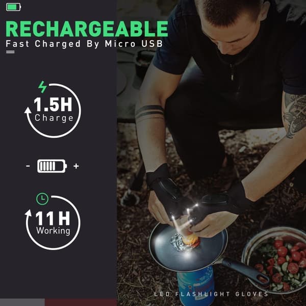 1 par LED lommelygte handske reparation genopladelig handske Black