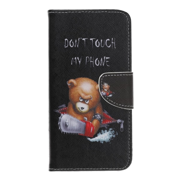 Pattern Wallet Case Samsung Galaxy A70 - Brown Bear and Warning Words Black