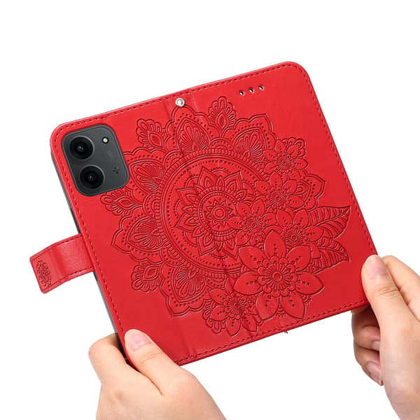 Til Xiaomi Redmi 15C Stand Cover Mandala Tegnebogsetui Red
