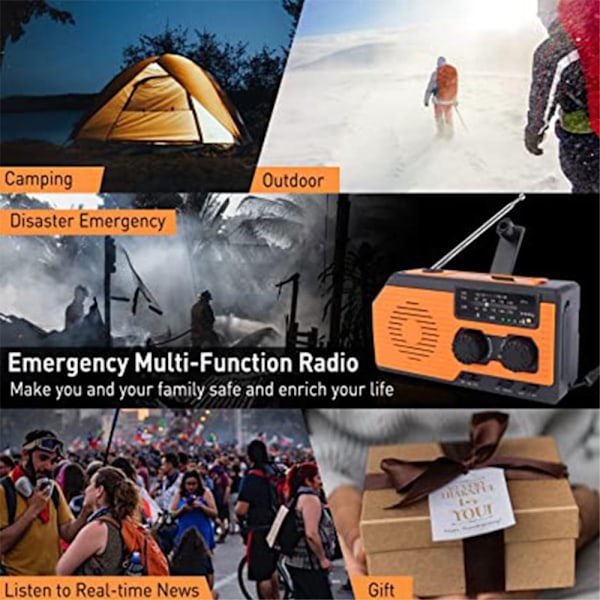 Hand Crank Radio Solar Light SOS Flashlight Weather Scan Charger Orange