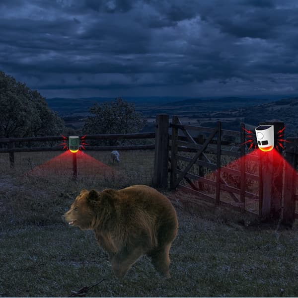 13 ljud rörelsesensor larm soldriven djuravvisande medel med LED blinkande ljus Vit