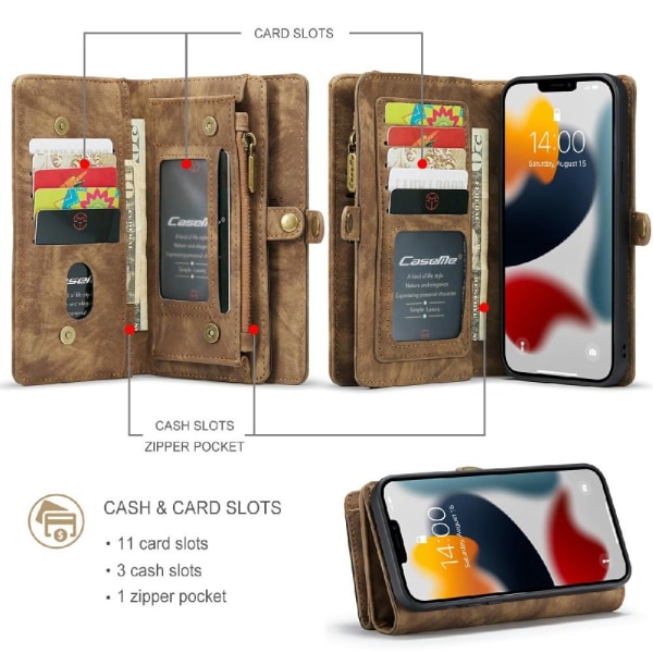 CASEME iPhone 13 Pro 2-in-1 Wallet Phone Shell - Brun Brown