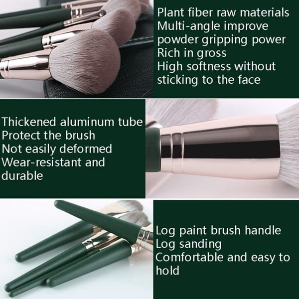 14 st Makeup Brush Set Foundation Powder Concealer Borstar Borsthållare Grön