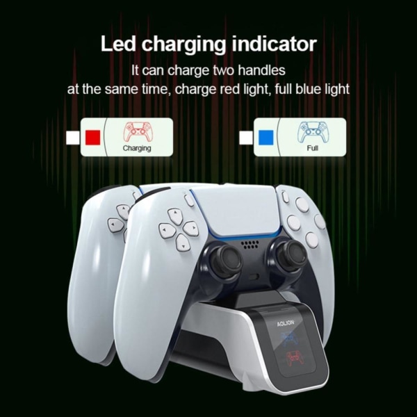 Til PS5-spilcontrolleropladerbase Dobbelt gamepad-hurtigopladningsdock Black
