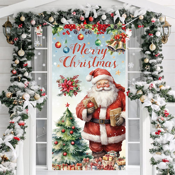 Polyester tyg jul dörr täcker god jul bakgrund Banner Xmas dekoration Röd
