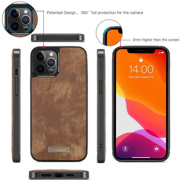 CASEME iPhone 12/iPhone 12 Pro 2-i-1 tegnebog Telefonskal Brun Brown