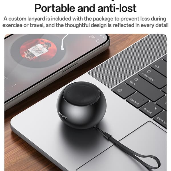 YESIDO Bærbar TWS Bluetooth-høyttaler Aluminiumslegering Mini Trådløs Lydenhet Black