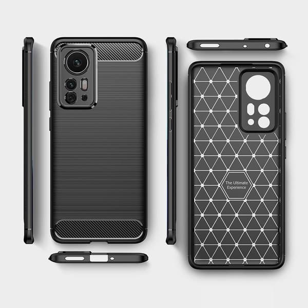 Xiaomi 12 Pro Kulfiber Tekstur TPU - kabinet - Sort Black