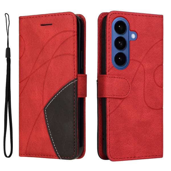 För Samsung Galaxy S26 Plånboksfodral med Stativ Tvåfärgad Design - Röd Röd
