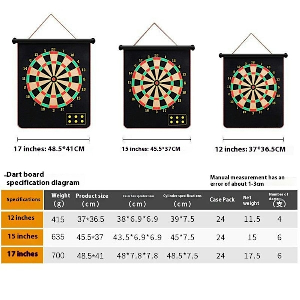 Dobbeltsidig magnetisk darttavle innendørs/utendørs dart 17-tommers magnetisk klut + 6 piler Green