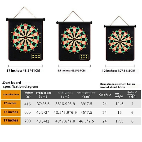 Dubbelsidig magnetisk darttavla dart inomhus/utomhus 17-tum magnetduk + 6 pilar Grön