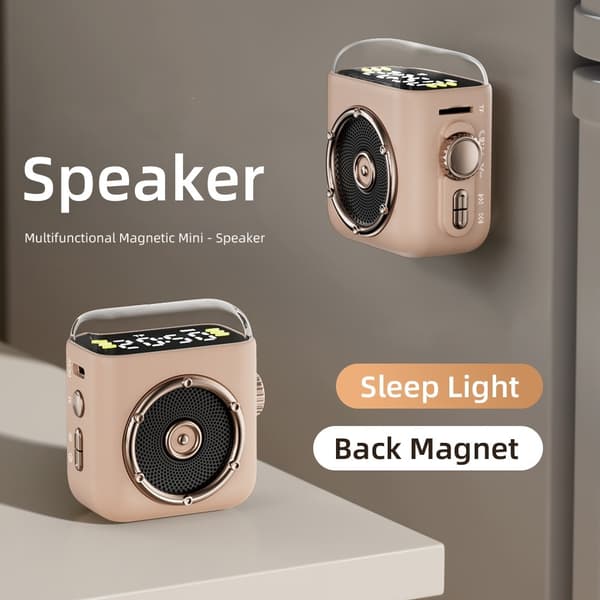 Magnetisk højttaler, natlys, ur, Bluetooth 5.3, lydenhed med bagklips Grey