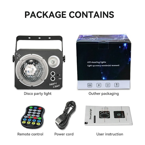 Roterende Magic Ball Laser Light RGB LED Strobe Lydaktivert projektorlampe Black