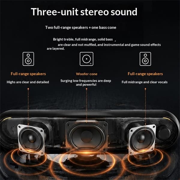 ERAZER-pelisoundbar – RGB-valaistus, Bluetooth 5.3, USB-virtalähde Black
