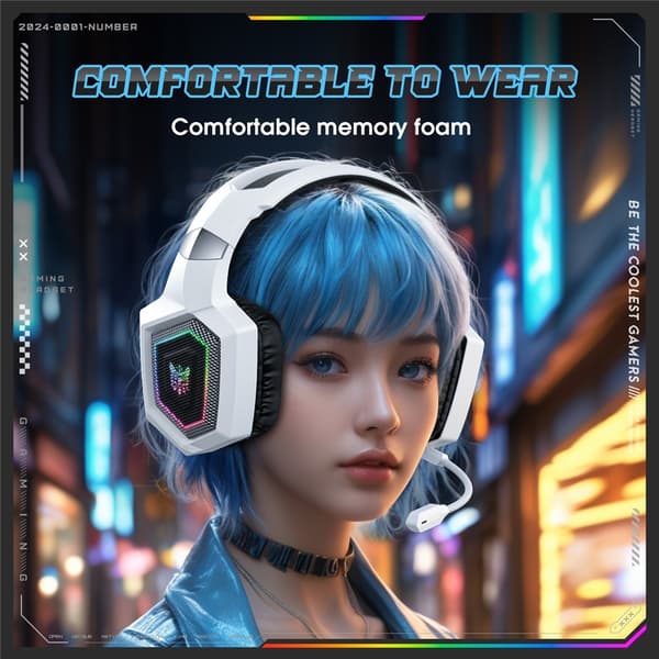 Bluetooth-hodetelefoner ONIKUMA Gaming Headset med trippelmodus og RGB-belysning og surroundlyd White