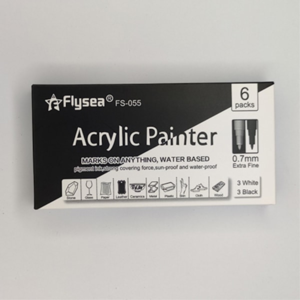 2 stk 1 Sort 1 Hvid Akryl farvepen farvetusch til glas papir sten Black