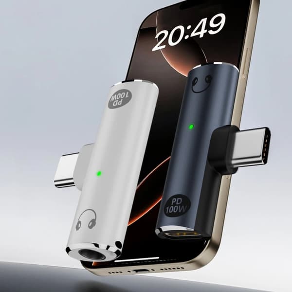USB-C hann til 3,5 mm lyd + USB-C PD 100W ladeadapter Black