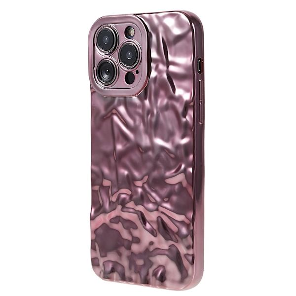 TPU-etui for iPhone 15 Pro Max med elektroplettering, rynket og ujevn overflate Pink