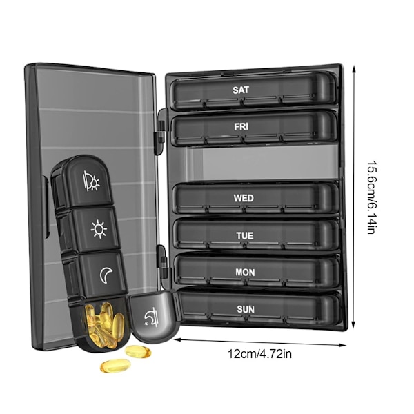 Weekly Pill Organizer 7-Day Portable 28 Grids Daily Pill Box Black