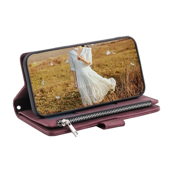 For Google Pixel 10a Wallet Case PU Leather Rhombus Pattern with Wrist Strap- Red Red