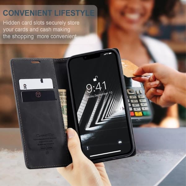 CASEME Retro Lompakkokotelo iPhone 14 Plus - Musta Black