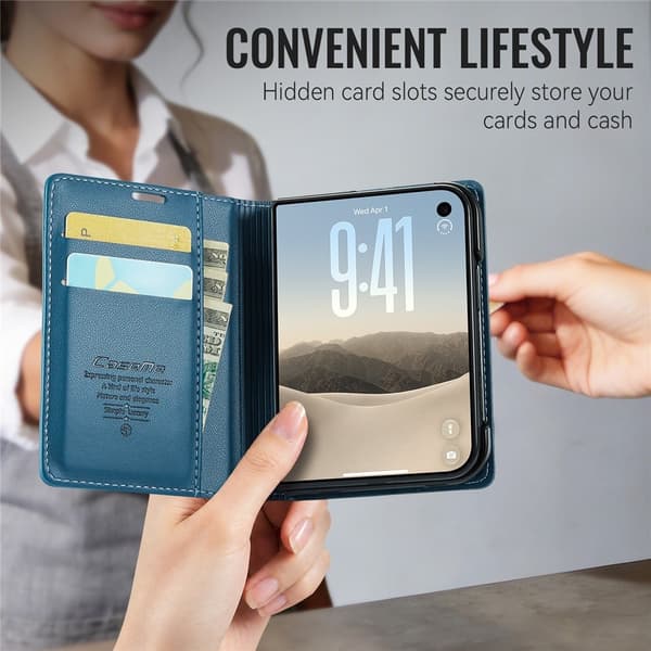 CASEME Telefonpungcover med blank litchi tekstur til iPhone Duo Blue