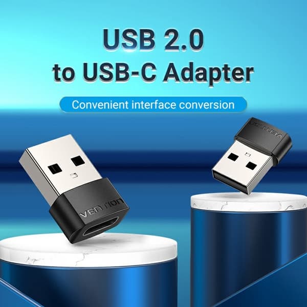 USB 2.0 A uros - USB C naaras -sovitin 480 Mbps tiedonsiirtoon OTG-muunnin Black