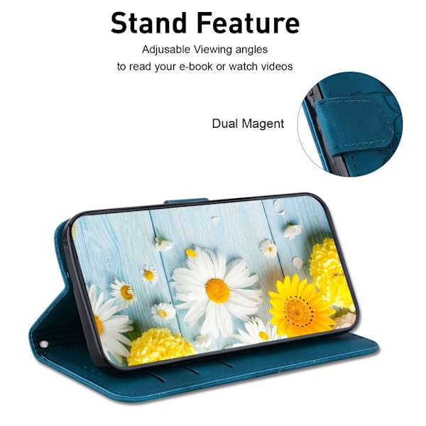 För Xiaomi Redmi 14C Fodral Ställ Plånboksfodral Blommönster - Blå Blå