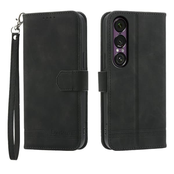 DIERFENG Til Sony Xperia 1 VII Pungcover med Stander og Håndledsrem Black