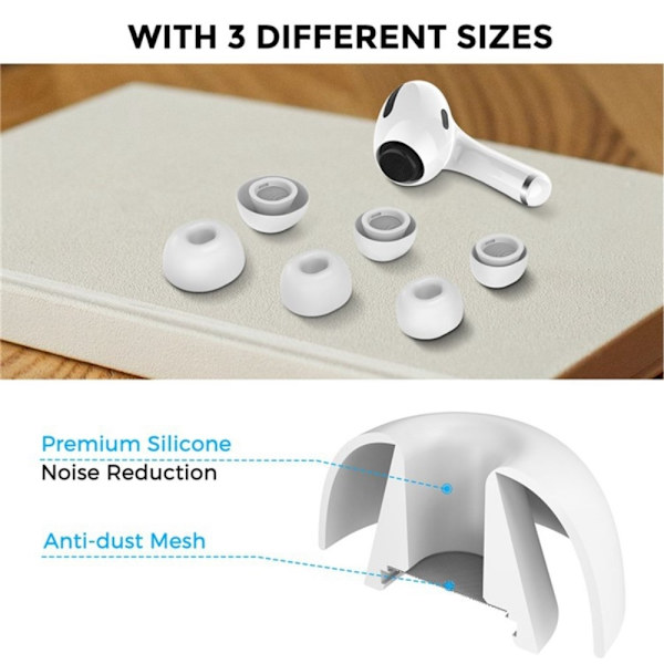 2 par øretelefonspidser til Apple AirPods Pro 2, størrelse: S+L White