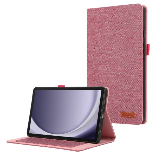 Samsung Galaxy Tab A9+ Vikbart fodral korthållare Tygtextur Rosa