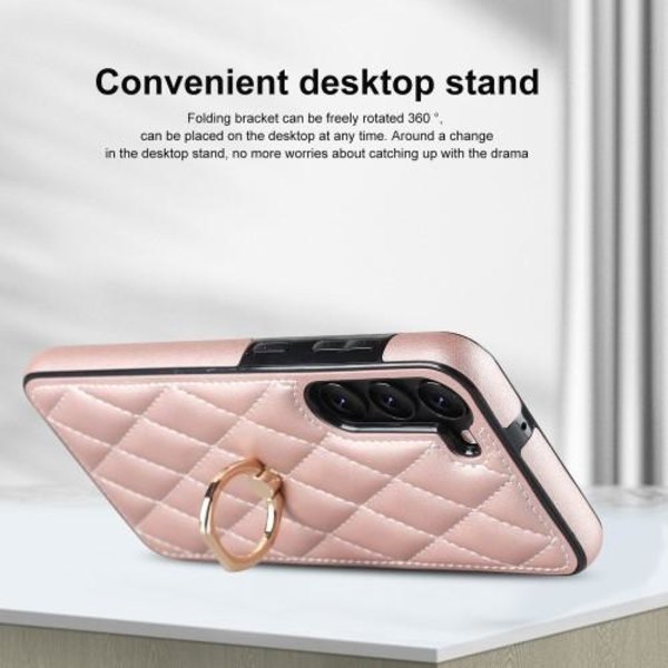 För Samsung Galaxy S23 Rhombus Grid Mönster Skal FingerRing - Rose Gold Rosa guld