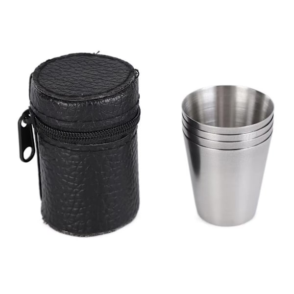 Rustfrit stål Shot Glas Snaps Glassæt 4 STK med etui til camping/picnic Silver