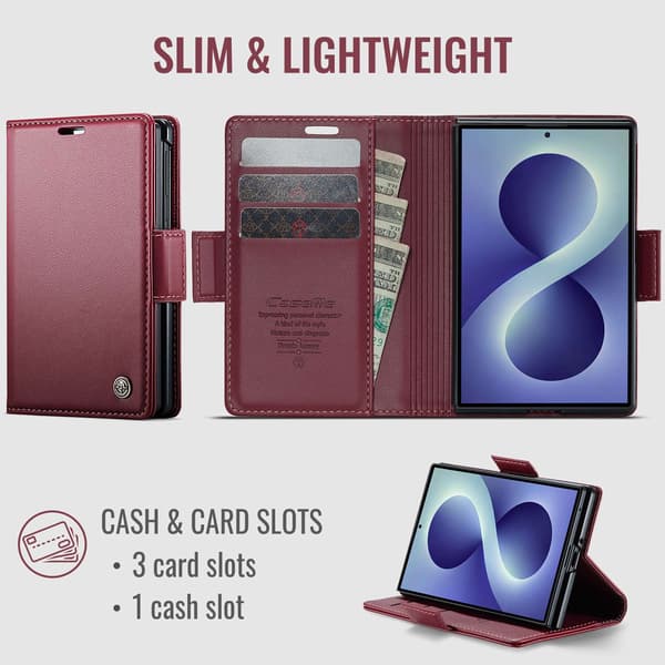 CASEME Glansigt telefonplånboksfodral till Samsung Galaxy Z Fold8 Röd