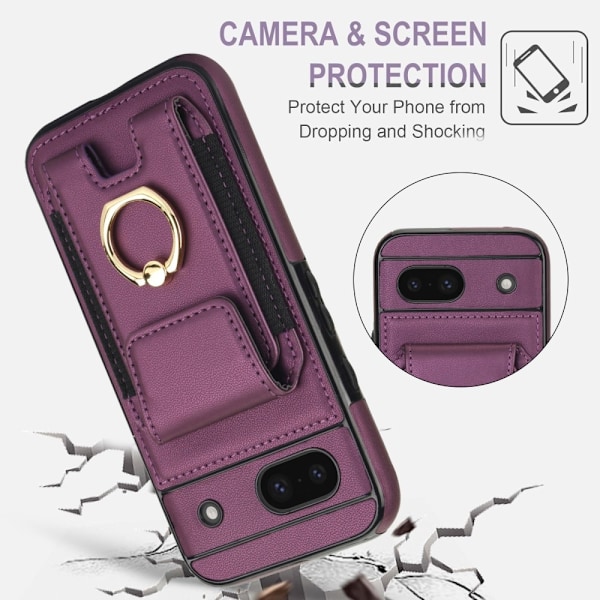 For Google Pixel 8a Kickstand Case Phone Cover with Card Slots Purple