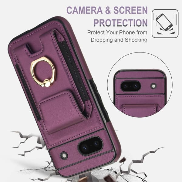 Google Pixel 8a Kickstand Case Puhelimen Suojakotelo Korttipaikoilla Purple