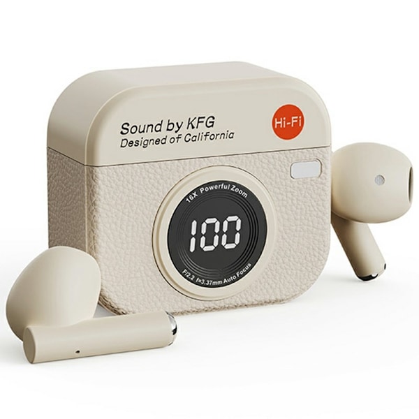 Retro kameradesign Bluetooth-hovedtelefoner Støjreduktion In-Ear-hovedtelefoner - Hvid White